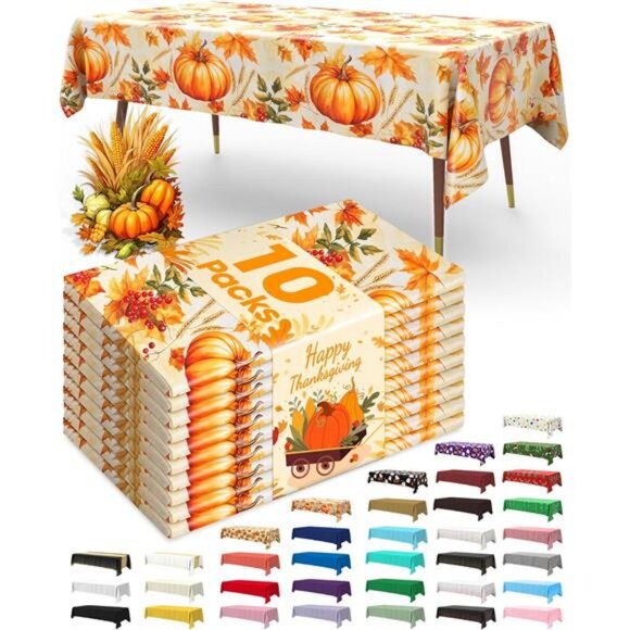 Plastic Table Cloth Disposable 10 Pack, 54 x 108 Inch Table Cloths - Picture 1 of 8